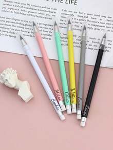 定制款永不干涸铅笔，先进技术，永不断墨，马卡龙色系，无需削尖，不易折断，可擦除，返校季必备，多功能，装饰性强，可重复使用，时尚现代，色彩缤纷，可爱复古，卡通风格，卡哇伊风，可定制，个性化，独一无二，适用于员工、客户、学生、商务/工作/办公、学校、办公及学习用品、圣诞装饰，书写流畅 - 彩色 - 查看 4