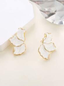 1 对时尚优雅三瓣珐琅金属花卉耳钉，多种颜色 - 橘色 - 查看 3