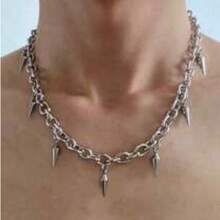 男士冷酷锁骨链项链 - 銀色 - 查看 1