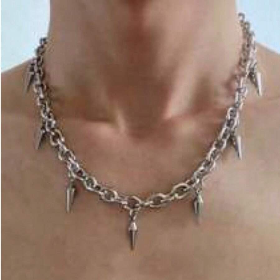 男士冷酷锁骨链项链 - 銀色 - 查看 1