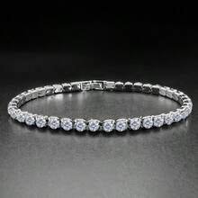 1 件单排 4 毫米方晶锆石网球链男女通用手链，嘻哈四爪莫桑石手链首饰 - 銀 - 查看 1