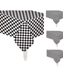 مفرش طاولة من الألمنيوم بخطوط شطرنج أبيض وأسود، من مادة البولي إيثيلين المقاومة للماء والزيت، مناسب لحفلات عيد الميلاد وحفلات السباقات المتنوعة، قياس 54 * 108 بوصة