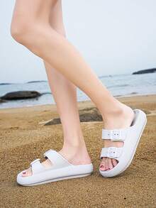 2025 New Comfortable Casual Vacation Shower Home Outdoor Versatile Beach Commute EVA Adjustable Thick Sole Shock Absorbing Women Slide Sandals - White - View 4