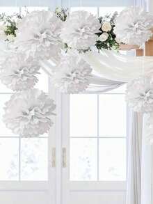 9pcs Paper Pom Poms, White Tissue Flowers, Fluffy Hanging Decoration, For Scene Decor, Home Decor, Room Decor, For Birthday Party Decor, Wedding Anniversary Party Favor, Business Graduation Gift Decor