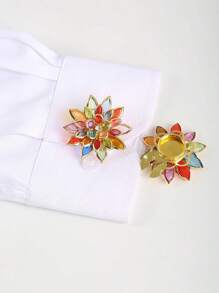 2pcs/Set Cute Flower Button Cover 3-Layer Lotus Flower Cufflinks Cover For Shirt Button Clip Clothing Decoration Cuff Links No Sewing Button Suit Dress Accessories Gift