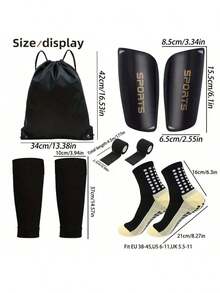 5-Piece Soccer Sports Gear Set With Silicone Grip Football Socks, Shin Guards, Protective Gear, Drawstring Backpack And Sports Tapes - Polyester And Elastane Knitted Tube Socks Solid Color Hand And Machine Washable - Multicolor - View 3
