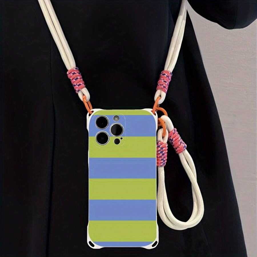 Funda para teléfono 1 pieza Una elegante correa para el hombro tipo bandolera, patrón Correa para el hombro tipo bandolera Correa de mano anticaída de cuatro esquinas Funda protectora para teléfono móvil Puede colgarse hacia atrás Funda para teléfono móvil suave adecuada para la serie 12 13 14 15 16 Pro Pro Plus - - Colores mixtos 1 - Ver 1