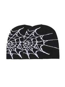 1 件蜘蛛网设计休闲亚克力针织便帽，无檐帽，适合春季、秋季、冬季滑雪、骑自行车、户外活动秋季服装 - 彩色 - 查看 4