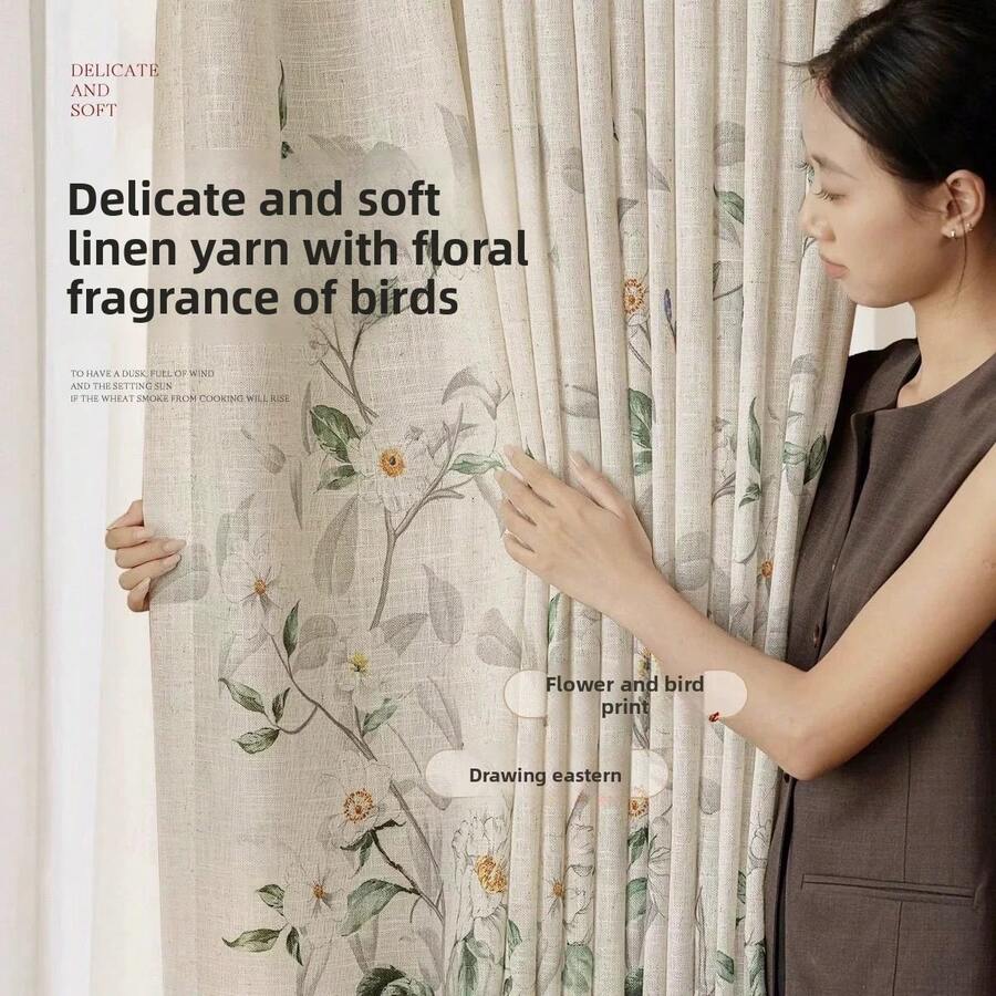 2025 New Oriental Style Window Curtain SemiSheer Linen Voile