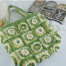 手工钩编紫藤手提单肩包、通勤钱包、女士礼物