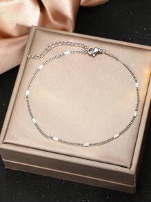 1pc Minimalist & Elegant Polished Stainless Steel Anklet, Fashion Foot Jewelry, Gift For Travel & Beach