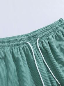 Men's Fitted Straight Casual Corduroy Shorts, Summer - Green - View 6