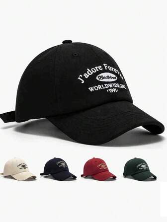 1 件男女通用纯色休闲棒球帽，带字母刺绣，时尚百搭涤纶运动帽，适合户外活动和日常穿着