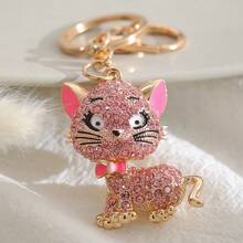 Nuevo llavero con colgante de metal con forma de gato con rhinestones, lindo encanto de gato de dibujos animados, ideal para niñas y amigas, accesorio de moda adecuado para cualquier ocasión, accesorios para el automóvil, gótico, Y2K, accesorios de Halloween, ideas de regalo para el Día del Maestro, Navidad, accesorios para bolsos, cordones con soporte para identificación, accesorios para automóviles, encantos para bolsos, accesorios para automóviles, hermana