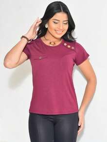 Basic Women's Blouse Summer Fashion - 酒紅色 - 查看 1