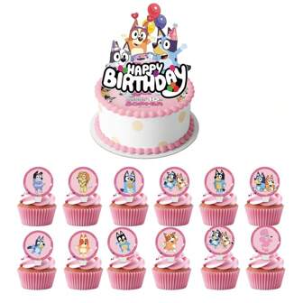 Bluey 25pcs/Set Pink Bruy Birthday Party Cake Decoration Theme, Perfect Bruy And Bingo Themed Decoration For Birthday Parties