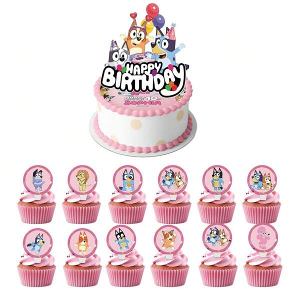 Bluey 25pcs/Set Pink Bruy Birthday Party Cake Decoration Theme, Perfect Bruy And Bingo Themed Decoration For Birthday Parties