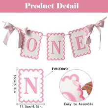 一周岁生日椅背横幅、字母横幅、背景幕布、男孩/女孩一周岁生日丝带横幅、仙女宝宝拍照道具派对装饰、迎婴派对、一周岁生日装饰、怀孕公告、一周岁生日、迎婴派对奶嘴、性别揭晓派对、迎婴派对游戏 - 彩色 - 查看 3