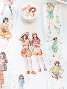 1 Roll Hand-Painted Artistic DIY Decorative Vintage Washi Tape, Life Series, Suitable For Gifts, Office, Home, Marking, Labeling, Classroom, Entertainment Toys, Student Planner Creative Retro DIY Decorative Stickers, School Supplies, Back To School