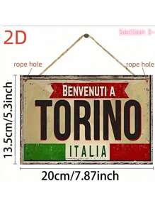 1 pièce Panneau mural style vintage en bois - "Bienvenue à Venise", 13,5 x 20 cm, fond blanc vieilli avec rayures vertes, rouges et aux couleurs du drapeau italien. Convient pour la décoration de style ferme, restaurant, bar, café, style Renaissance. Peinture plate parfaite pour la décoration de la pièce
