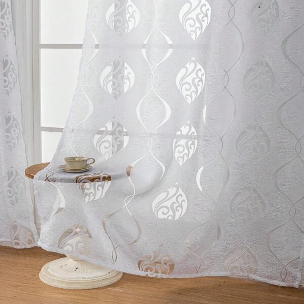 1 pieza Cortina translúcida de estilo europeo de alto grado con diseños decorativos para sala de estar, dormitorio, estudio, balcón, con aislamiento térmico