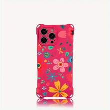 Funda para teléfono (1 unidad). Diseño con estampado floral de dopamina. Incluye orificios para colgar en las cuatro esquinas. Compatible con 12 Pro, 16, 15, 14 Plus y 13. Funda blanda impresa en TPU. - Colores mixtos 1 - Ver 1