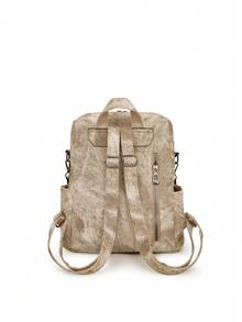 2025年新款中号旅行背包女背包女式真皮背包女孩女士书包 - 卡其色 - 查看 6