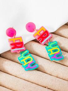 1 par de pendientes de aro con letras coloridas a la moda, adecuados para usar en la escuela