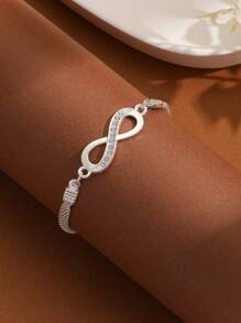 1pc Minimalist Rhinestone Infinity Eight Charm Silver Color Bracelet, Fashionable Jewelry Suitable For Daily Wear, Gift For Sisters, Mothers, Christmas, Carnival Party