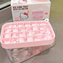 Sanrio (Authorized) 1PC Sanrio Hello Kitty Silicone Mold (Lid+Ice Tray)/4-Piece Set (Container+Ice Spoon) Ice Storage Container, With A Lid Silicone Ice Tray, Easy To Disassemble, Suitable For Summer Ice Boxes, Candy Chocolate Trays, Birthday Cake Decorations, Candy Chocolate Cupcake Decorations, And DIY Baking Tools