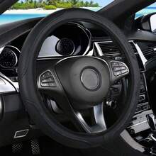 1 Stück Lenkradabdeckung mit Lederprägung, weich & bequem passend für 14,5-15 Zoll Fahrzeuge - Schwarz - Übersicht 5