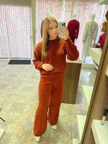 WOMEN'S WINTER MOUSSE KNITTING SET WITH PANTS AND BRAIDED BLOUSE - 查看 3