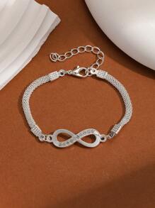 1pc Minimalist Rhinestone Infinity Eight Charm Silver Color Bracelet, Fashionable Jewelry Suitable For Daily Wear, Gift For Sisters, Mothers, Christmas, Carnival Party
