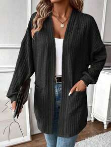 New Autumn Plus Size Women's Clothing Daily Fashion Casual Pocket Women's Top Women's Cardigan Thin Jacket - Black - View 1