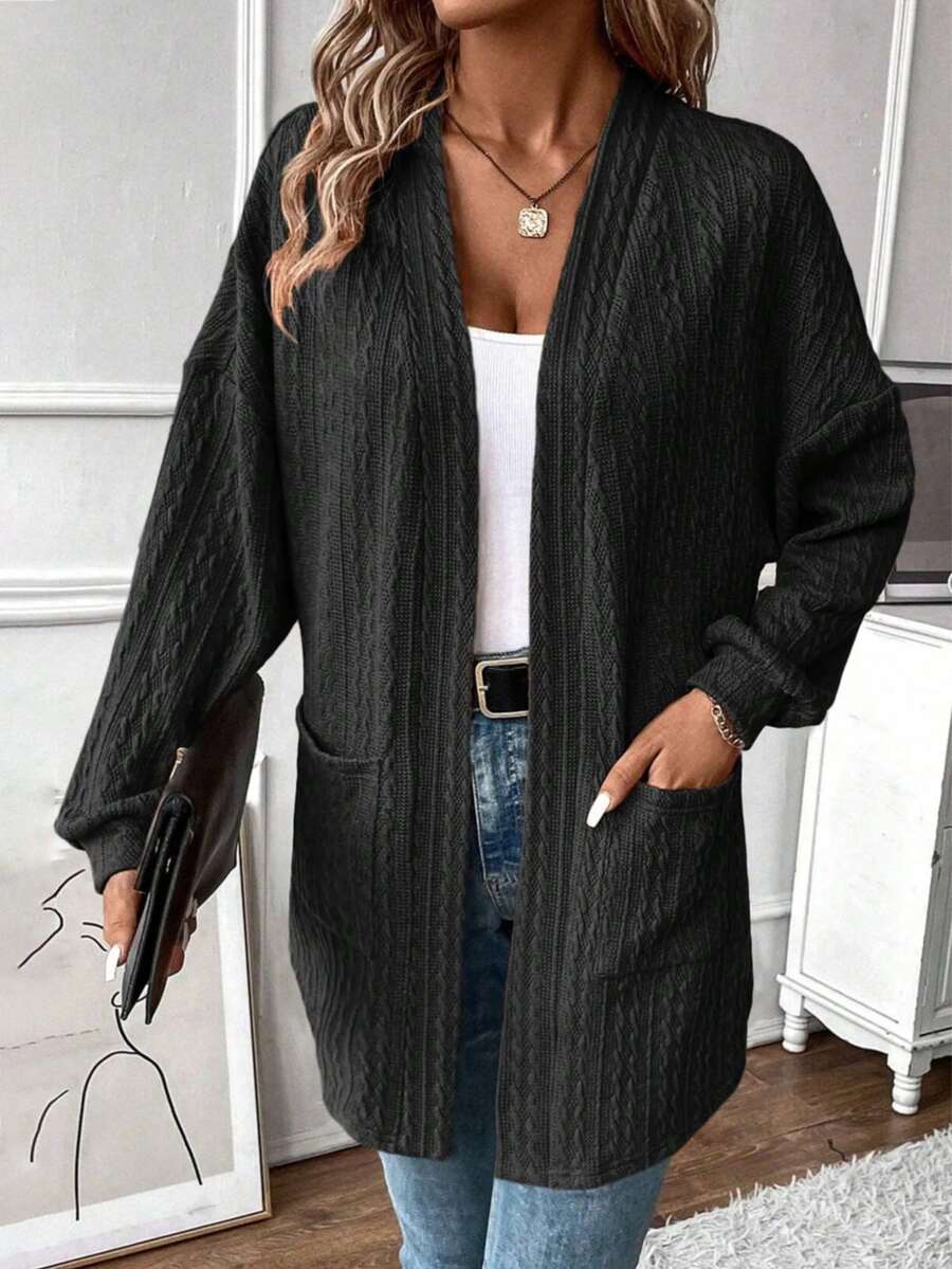 New Autumn Plus Size Women's Clothing Daily Fashion Casual Pocket Women's Top Women's Cardigan Thin Jacket - Black - View 1