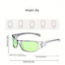 1 Pair Of Retro Y2K-Style Green PC-Material Sports-Themed Glasses, With A Fashionable Punk-Style Small Frame, For Fashionable Ladies. - 綠色 - 查看 2
