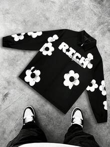 男士字母印花休闲春秋外套，拉链长袖外套，送朋友、老公、男友的礼物 - 黑色 - 查看 1