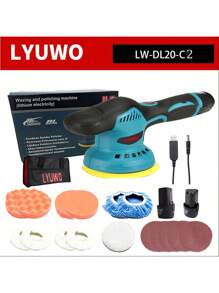 LYUWO Outil électrique LYUWO 12V Interface USB, Machine de polissage numérique de 125 mm de diamètre, machine à cirer sur batterie lithium, régulation de vitesse 8 vitesses, réparation de rayures, cirage, usage domestique petit et léger, machine de polissage de voiture sans fil, outil électrique de beauté pour voiture, roue d'éponge pour voiture, disque de polissage, divers accessoires inclus