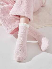 5 par damskich skarpetek termicznych w jednolitym kolorze, grubych, koralowych, pluszowych, do połowy łydki, poporodowych, jesienno-zimowych, pluszowych skarpetek domowych