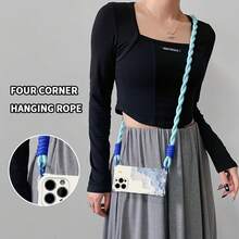 Funda para teléfono con cuerda, 1 pieza, flor de pintura al óleo azul, adecuada para 16/15/14/13/12, funda para teléfono S, protección con cuerda para colgar en las cuatro esquinas, regale a su favorito - Blanco marfil - Ver 4
