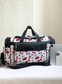 New Versatile Cherry Accent Travel Bag, Simple Large Capacity Shoulder Hand Carry Bag, Casual Foldable Outdoor Short Trip Bag, Storage Bag, Shoulder Crossbody Bag