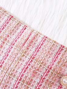 Girls' Elegant Plaid Set, Long Sleeve Button-Up Top, Flared Hem Bodycon Dress, Fashionable For Children In Spring And Autumn - Pink - View 7