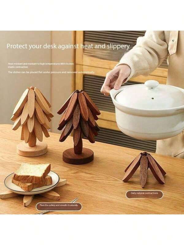 3 Stücke/5 Stücke Holz Dreieck Design Topfuntersetzer, hitzebeständige Tischuntersetzer, Untersetzer für heiße Gerichte, Töpfe oder Tassen, weihnachtsbaum-förmiger dekorativer Untersetzer, kreative Holz Tisch Dekoration