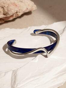 1 件别致简约小众个性化波浪蓝色树脂奢华高端多功能手镯，男女通用，适合女性日常和节日场合