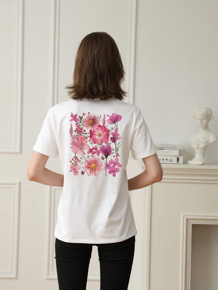 A Casual Printed Round Neck Pullover Short Sleeved T-Shirt For Girls And Young Children In Summer - Bright Flowers And Lifestyle T-Shirt To Stimulate Imagination And Self-Expression! Kids Clothes Girls Graphic Tees Summer Tops Tween Girl Clothes