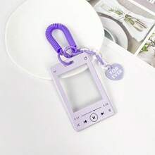 1pc Acrylic Creative Card Holder, Photo ID Badge Protection Case With Double Loop Retractable Lanyard Acrylic Pendant,School Supplies,Back To School - Multicolor - View 5