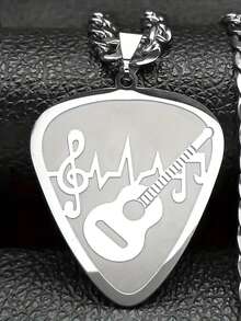 1 件嘻哈吉他贝斯音符项链男女款不锈钢音乐酷炫情侣吊坠饰品 - 多色 - 查看 2