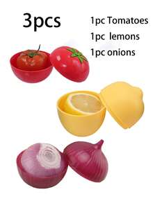 1/3/6个装水果蔬菜造型食品保鲜盒 - 牛油果、柠檬、洋葱、番茄、大蒜、甜椒保鲜盒，多功能厨房食品保鲜盒，适用于冰箱储存、露营、用餐和食品准备 - 彩色 - 查看 11