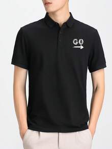 Men's Anti-Sweat Quick Dry No Stain Summer Business Breathable Polo Shirt, Turndown Collar Casual Holiday T-Shirt, Training Self-Discipline GOGOGO!! - Black - View 1