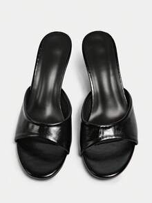 New Summer Women Shoes Lacquered Effect Mule Style Pointed Toe High Heel Sandals [Please Refer To Size Chart For Recommendation],Kitten Heels - Black - View 9